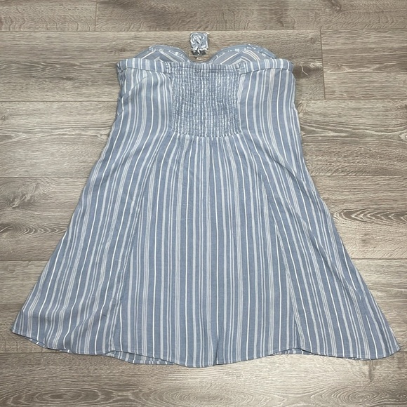 American Eagle Outfitters Blue and White Striped Chambray Strapless Dress XL - Picture 11 of 16